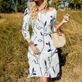thumbnail image 3 of Navy Blue Floral Seamless Pattern Women's 3/4 Sleeve Dresses Elegant A-Line Midi Dress Flare Summer Casual Sundress, 3 of 9