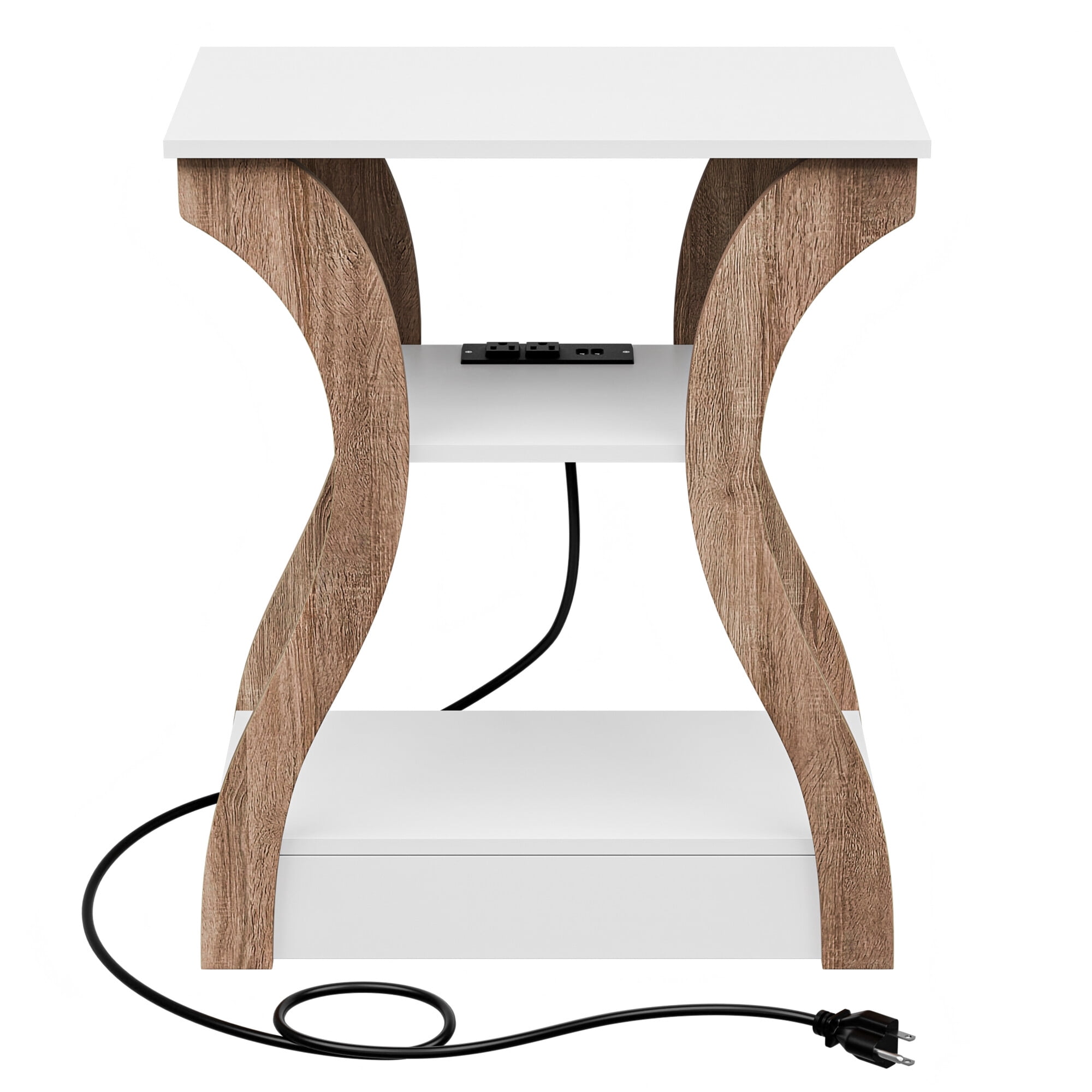 HomGarden Set of 2 Arc End Table W/Charging Station, 3 Tier Arc Sofa Side Table W/USB Ports & Storage Shelf for Living Room, Bedroom, White