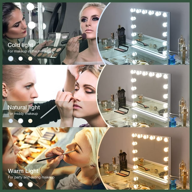 FENCHILIN Hollywood Mirror with Lighting Speaker USB Makeup Mirror with 15  Dimmable LED Lamps, Touch Control Makeup Mirror with Lighting 3 Light