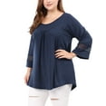 thumbnail image 5 of Unique Bargains Juniors' Plus Size Crochet Panel Kimono Raglan Sleeves Ruched Front Top Blue 2X, 5 of 8