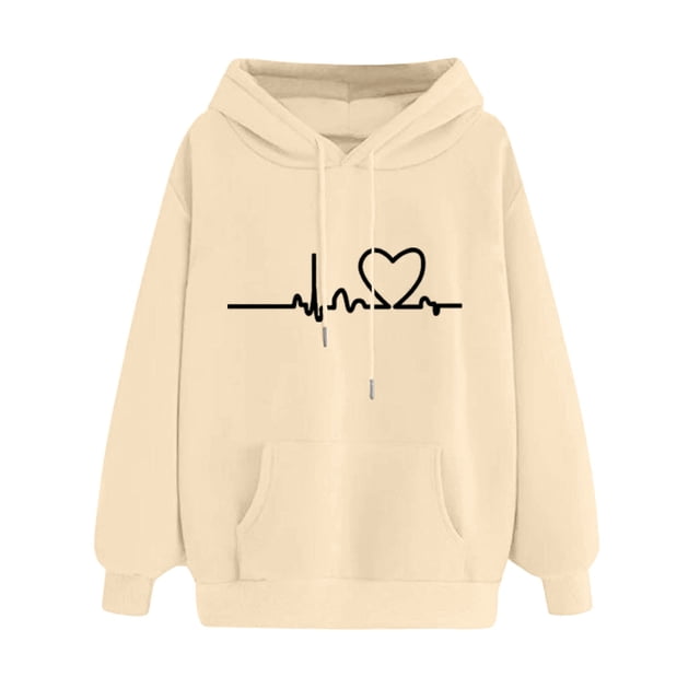 IDALL Chandails à Capuchon pour Femmes Essentiels Chandail à Capuchon Imprimé Pull à Capuche Décontracté Chandails en Molleton à Manches Longues pour Femmes Tenues d'Automne Beige m