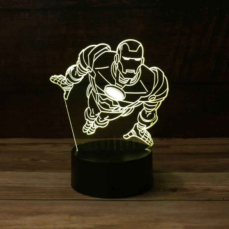 3D Iron Man Flying Desk Light 7 Color LED Lamp Base with USB or