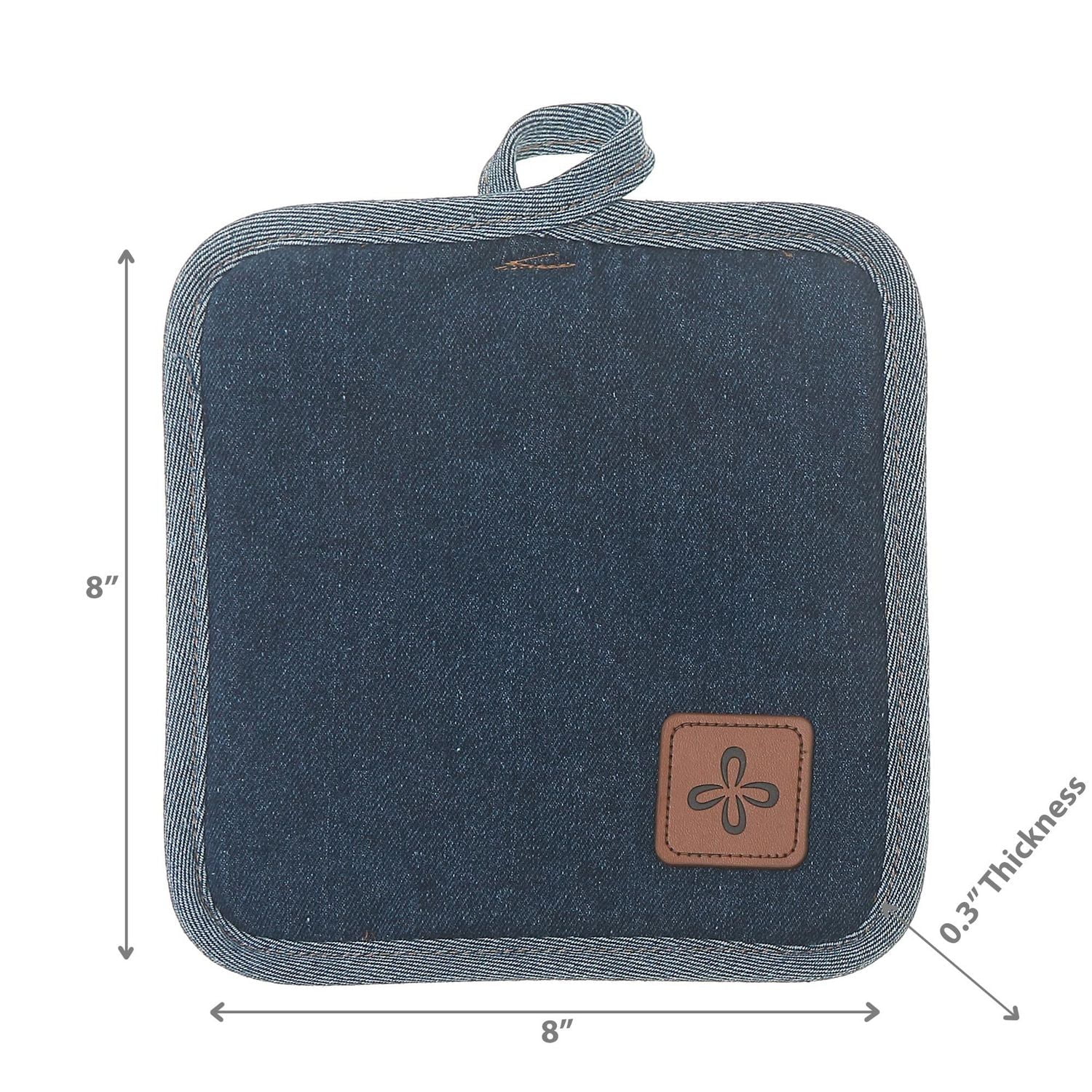 Denim Pot Holder With Leather Badge - Set of 4