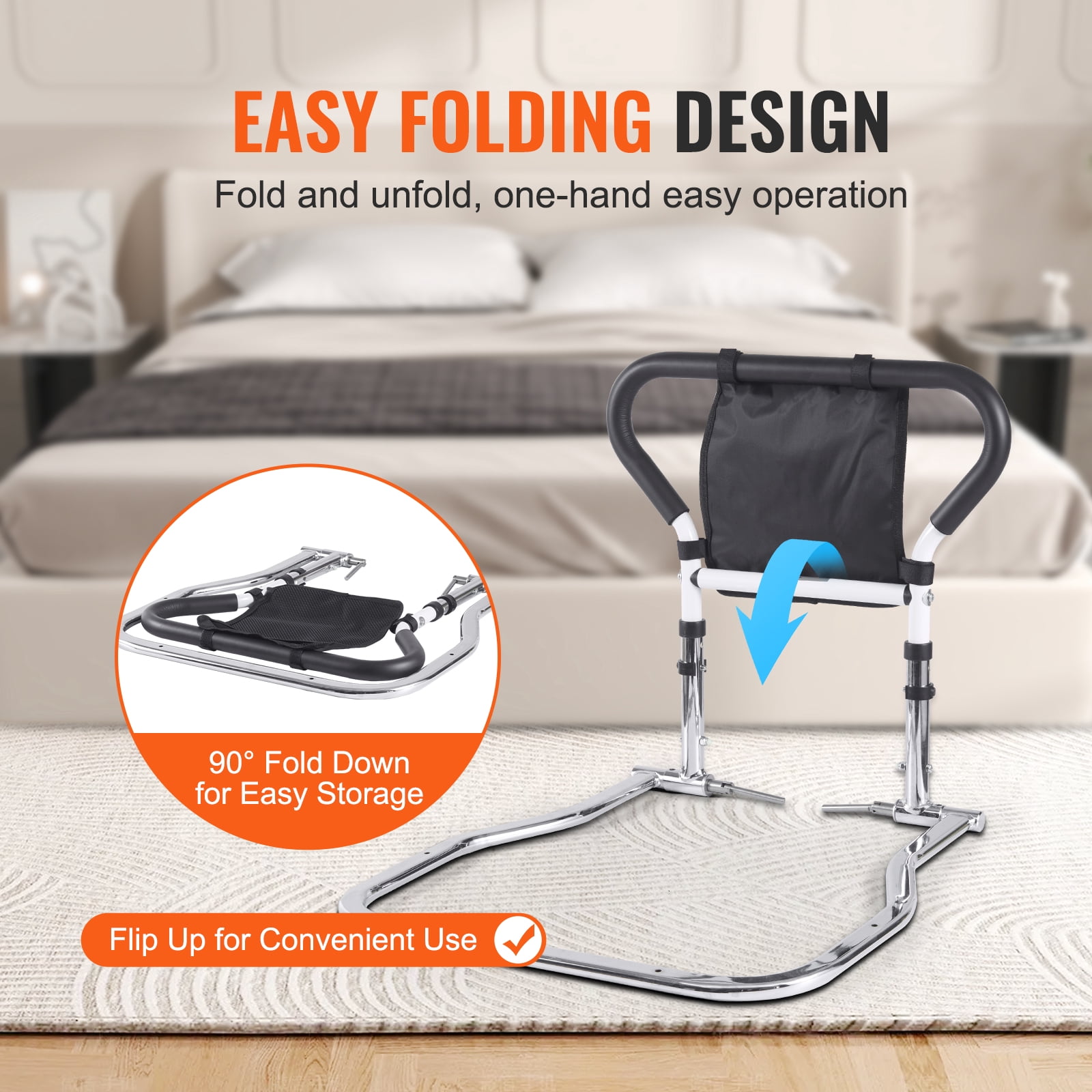 SKYSHALO Bed Rails for Elderly Adults Safety with Adjustable Heights Storage Pocket Assist Support Side Railings