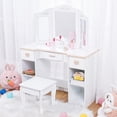 thumbnail image 1 of AKDSteel Little Girls Vanity Table & Stool with Tri-Fold Mirror**, Kids Makeup Vanity with Drawer & Open Shelves for Ages 3-9, 1 of 6