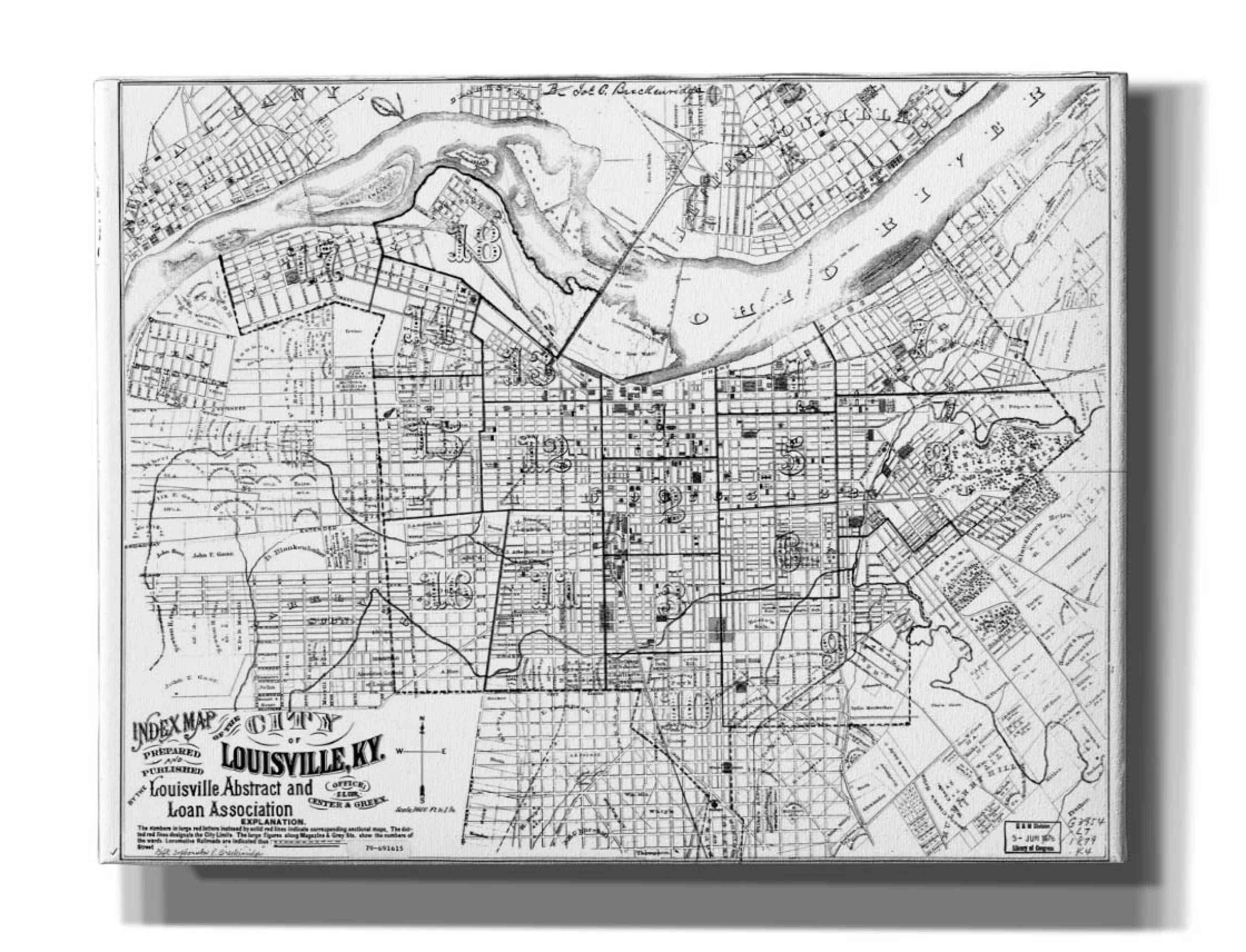 Louisville Kentucky City Map Black and White Street Series Canvas