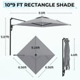 thumbnail image 3 of AECOJOY Parasol de Patio Mural de 10 Pi, Parasol Rectangulaire d'Extérieur avec Rotation à 180° pour l'Extérieur, Gris, 3 of 10