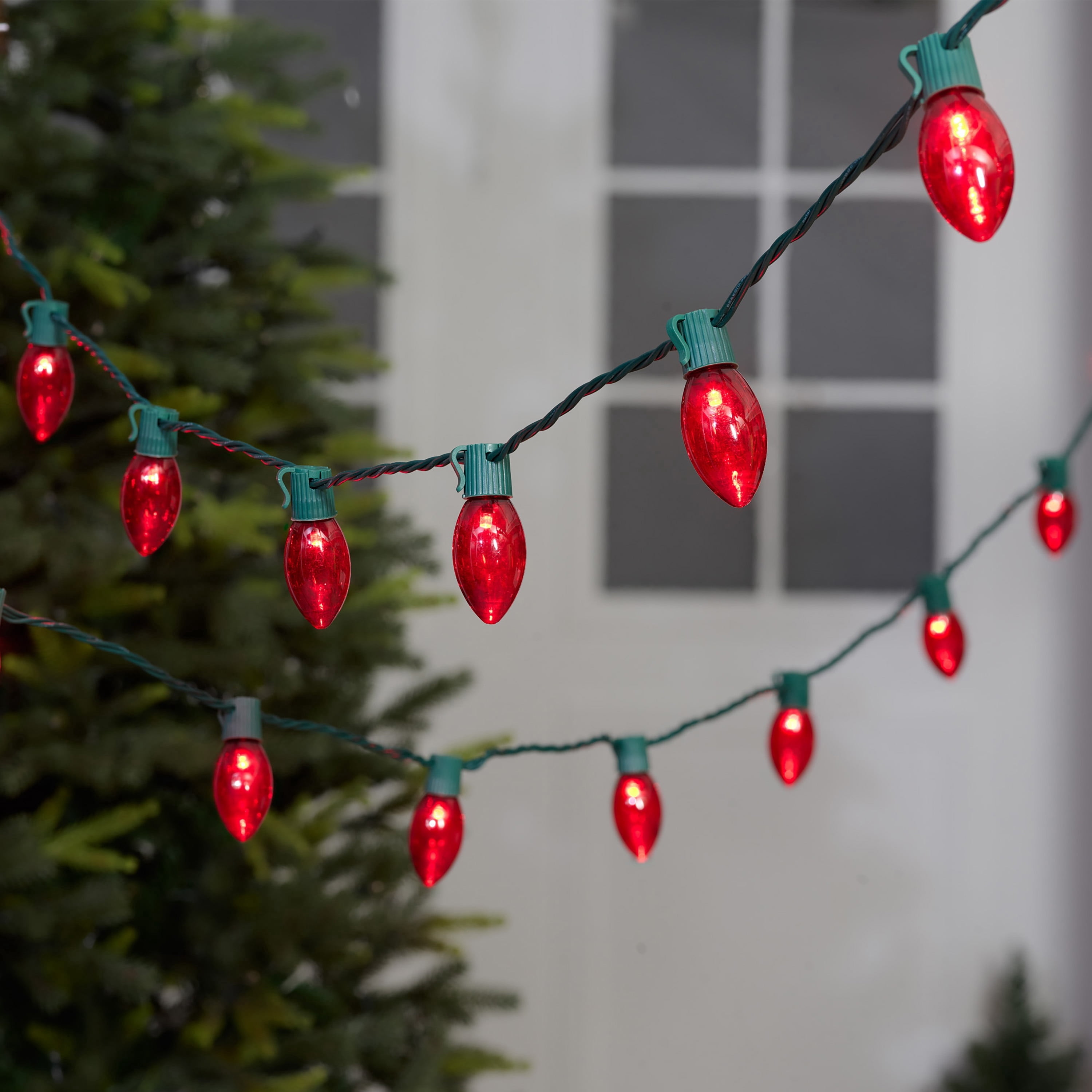 Indoor/Outdoor 25-Count LED Ultra Bright C9 Christmas String Lights, Red, Green Wire, 14', by Holiday Time