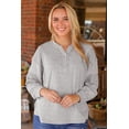 thumbnail image 1 of Women's Gray Waffle Patchwork Dolman Sleeve Henley Top, 1 of 5