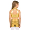 thumbnail image 2 of TSSOE Kids Girls 2-Piece Dance Outfits Sparkly Halter Sequins Crop Top with Metallic Shorts Set Activewear Gold 6, 2 of 7