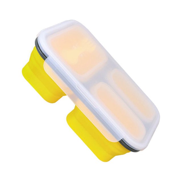 Bewildely Fiambrera de silicona con 3 compartimentos, plegable, para escuela, senderismo, comida de Picnic, frutas, sándwich, contenedor de desayuno, Mostrada Amarillo Bewildely HA065336-02