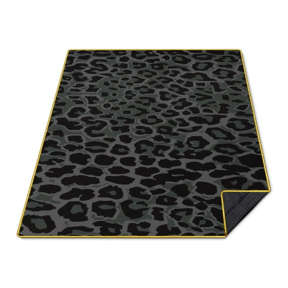 Picnic Blanket Waterproof 80"x60" Large Outdoor Foldable Black Leopard Thicker Machine Washable Beach Blanket Waterproof Picnic Mat Portable for Picnics, Camping