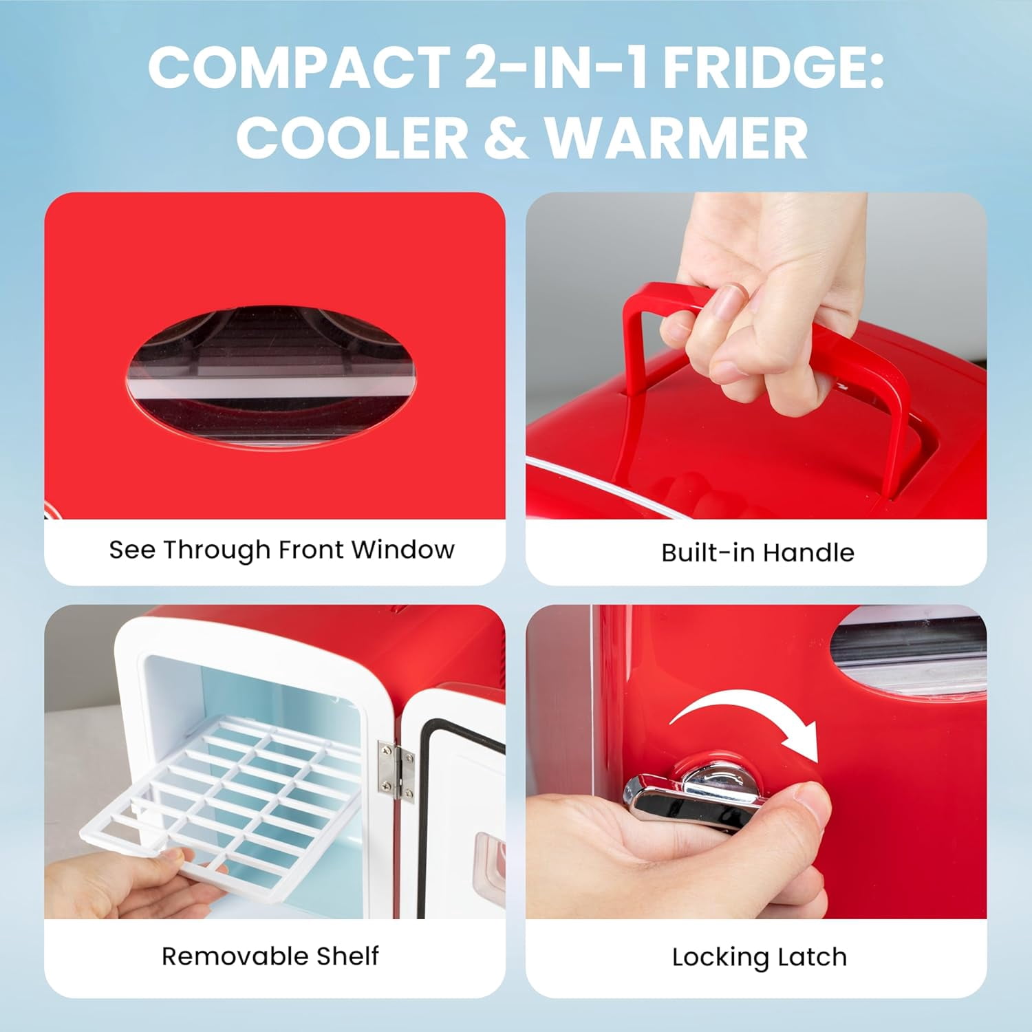 Simple Deluxe 4L/6 Can Mini Fridge with Observation Window, Portable Cooler & Warmer Freon-Free Small Refrigerator, Provide Compact Storage for Skincare, Beverage, for Bedroom, Office, Dorm, Red