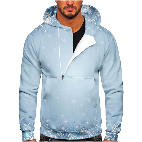 Lilgiuy Men Casual Christmas Print Sports Fitness Pullover Hooded Half-Zip Sweatshirt Winter Clothes for 2022