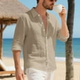 thumbnail image 6 of Mens Shirts Mens Summer Linen T Shirts Casual Button Down Shirts Long Sleeve Collared Tees, 6 of 8