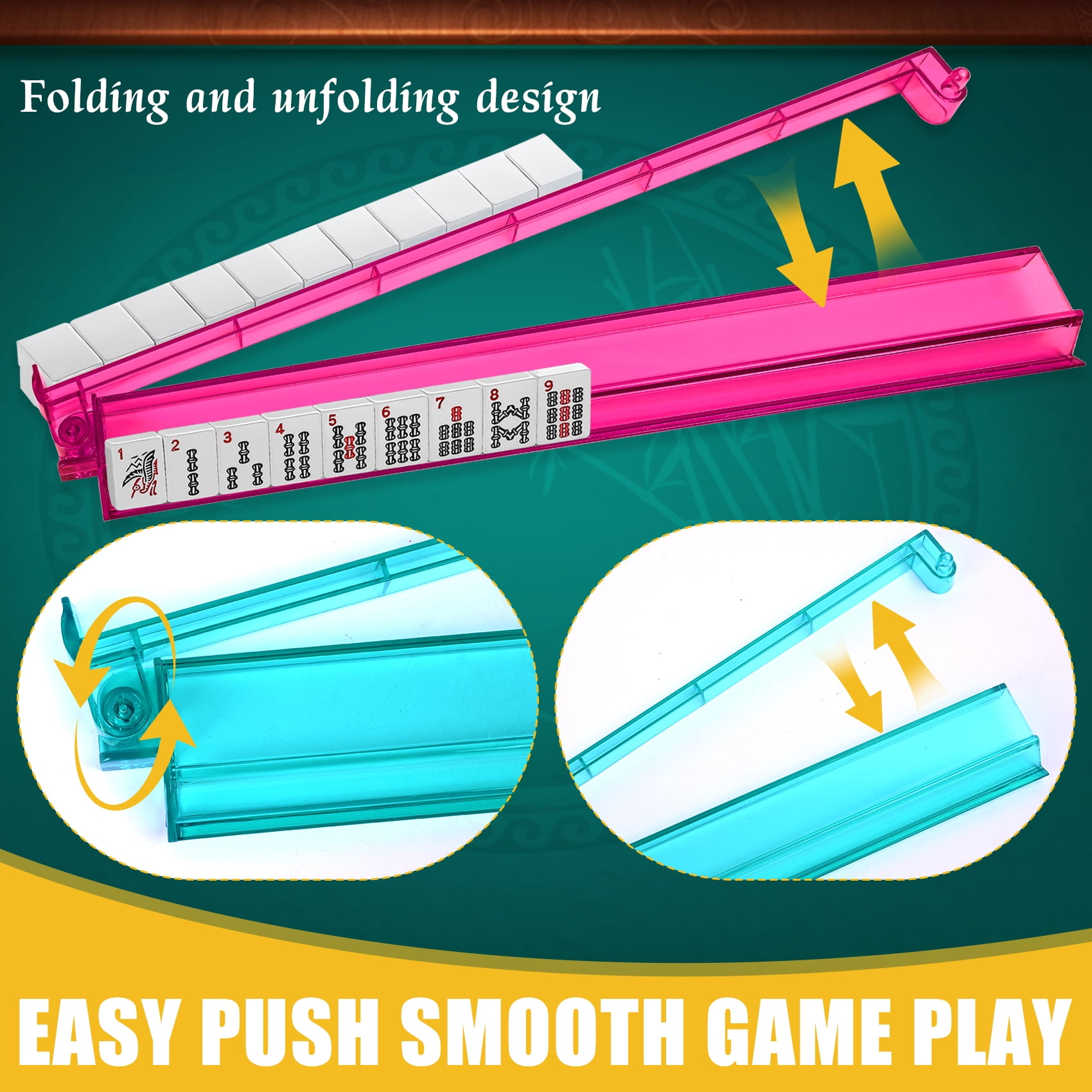 Mahjong Racks with Pushers, All-in-One Mahjong Tile Pushers and Racks 4-Piece Set American Mahjong Accessories, Multi Color