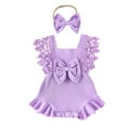 thumbnail image 1 of WIFORNT Baby Girls Summer Romper Infant Lace Sleeve Round Neck Ruffle Romper with Headband 0-18 Months, 1 of 9