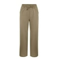 thumbnail image 5 of RPVATI Womens Linen Pants 2025 Summer Wide Leg Drawstring Beach Pants Trendy Lightweight Elastic Waist Trousers with Pockets Khaki S, 5 of 6