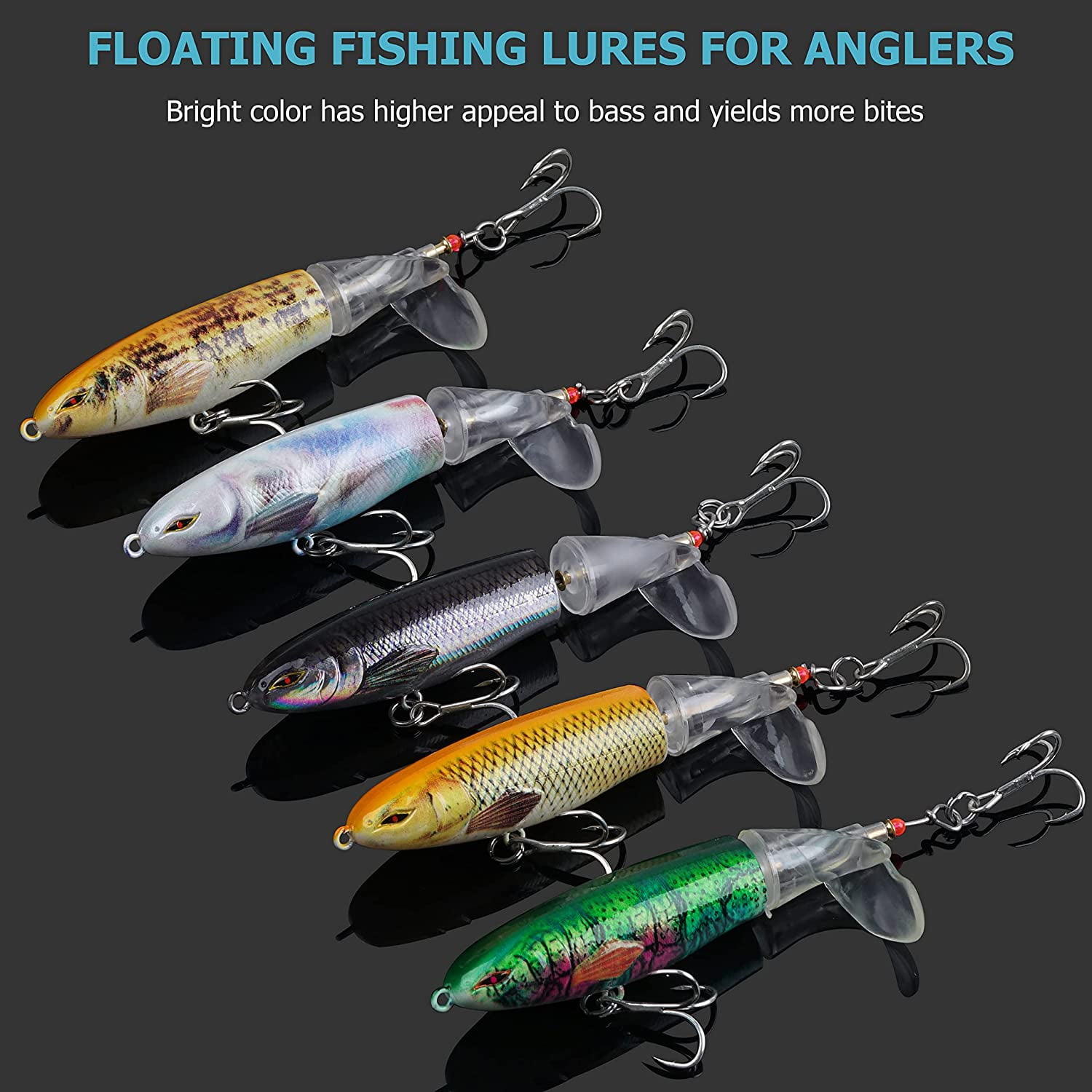 Topwater Bass Fishing Lures Set – 5-Pack Plopping Minnow Lures With Rotating Tail