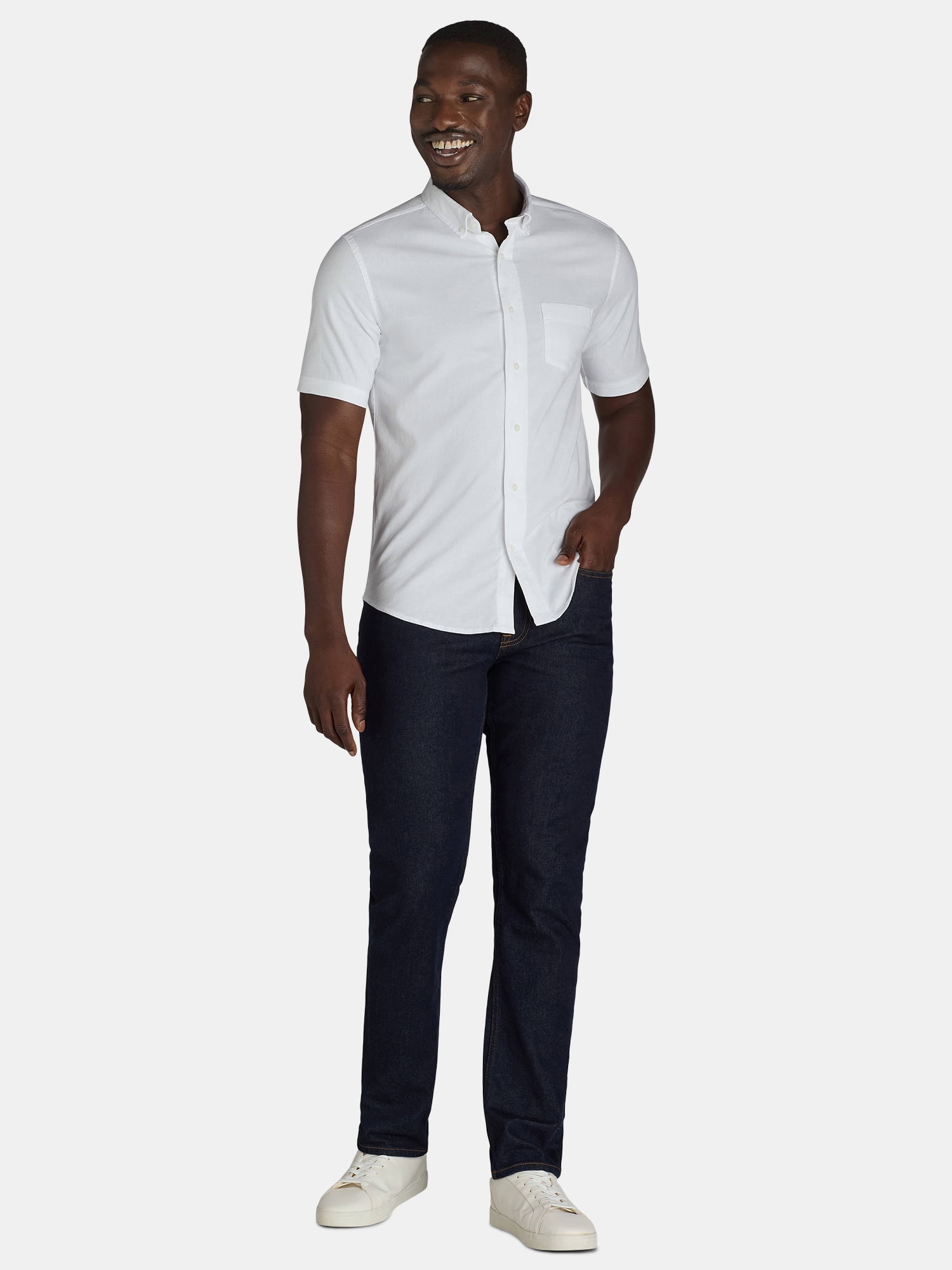 George Men's & Big Men's Short Sleeve Poplin Button-Up Shirt, Sizes S-3XL