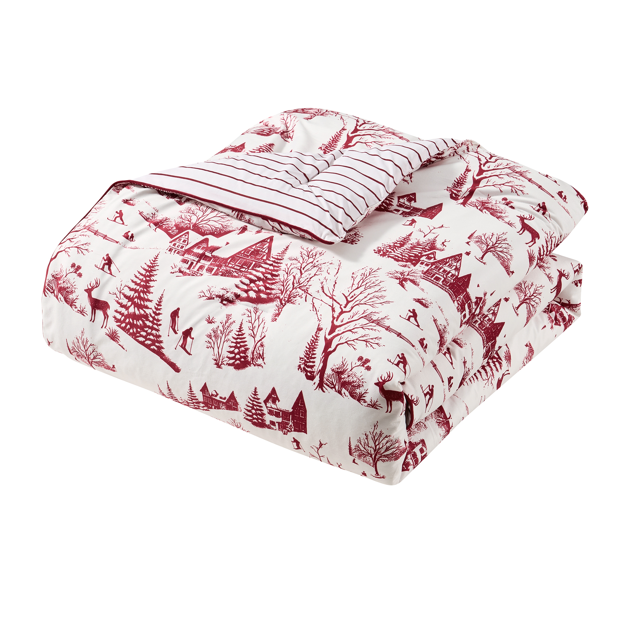 My Texas House Aurora 2-Piece Red Toile Velvet Adult Comforter Set, Twin/Twin XL