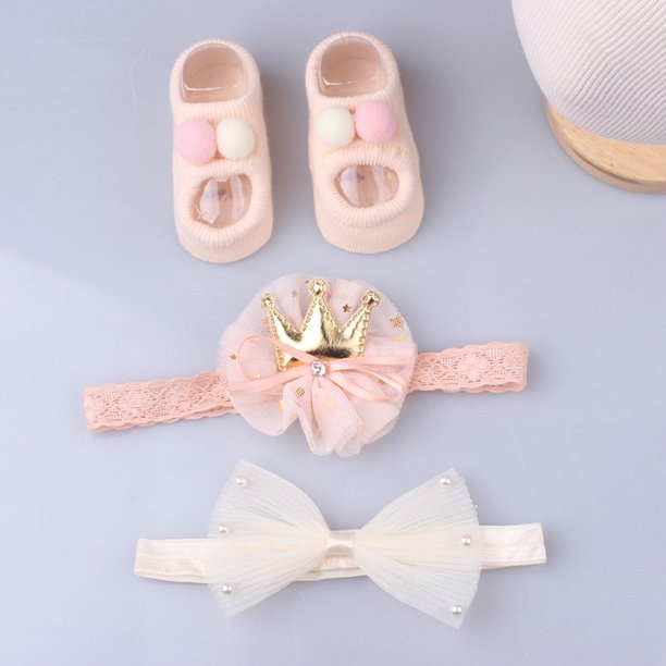 3Pcs Baby Diadema Calcetines Conjunto Niñas Encaje Flor Niños Accesorios Para El Cabello (Sin Caja) Gao Jiahui unisex