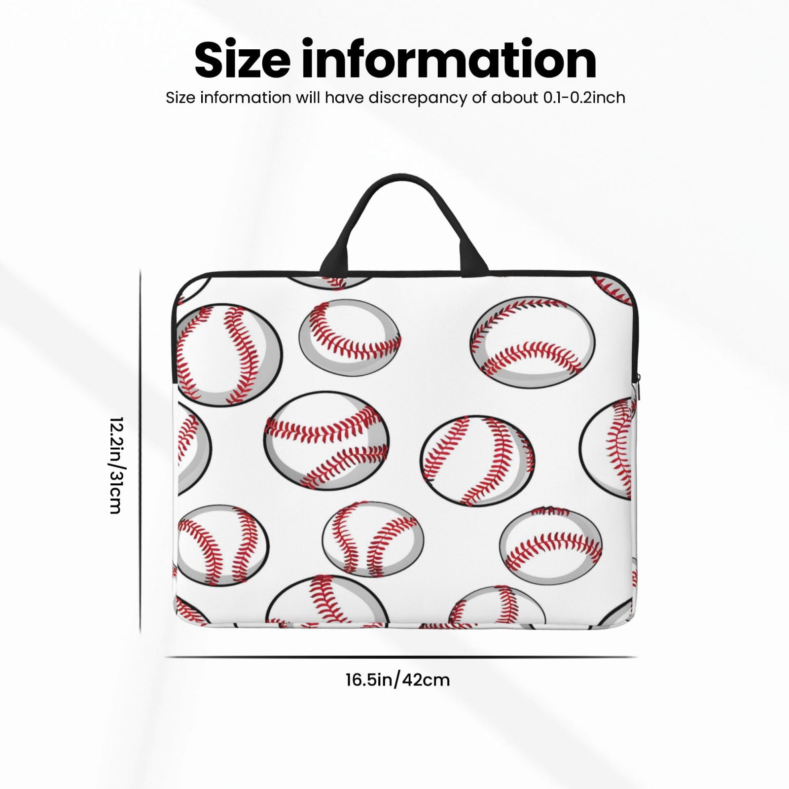 Laptop Sleeve Bag For Women Men 14inch Waterproof Durable Protective Computer Carrying Cover Handle Laptop Case Bag White Baseballs With Classic Red Stitching Subtle Dynamic Motion Lines
