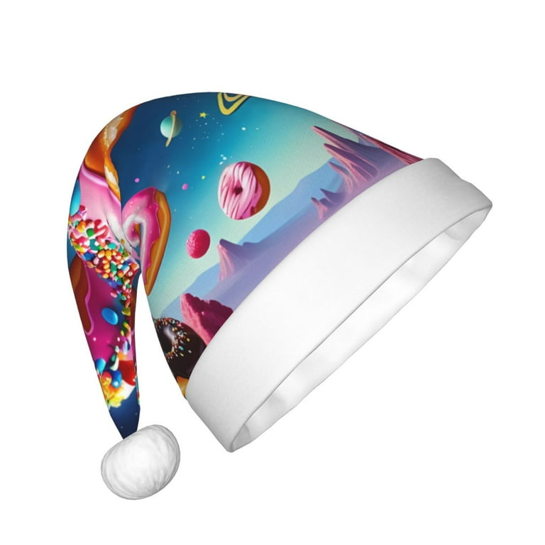 Fuzoiu Starry Sky Colorful Donut Print Santa Hat Christmas  display picture 1