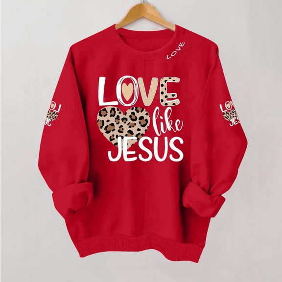 Pxxlle Love Like Jesus Sweatshirts Women Oversized Long Sleeve Sweatshirt Cute Heart Graphic Holiday Tops Red S