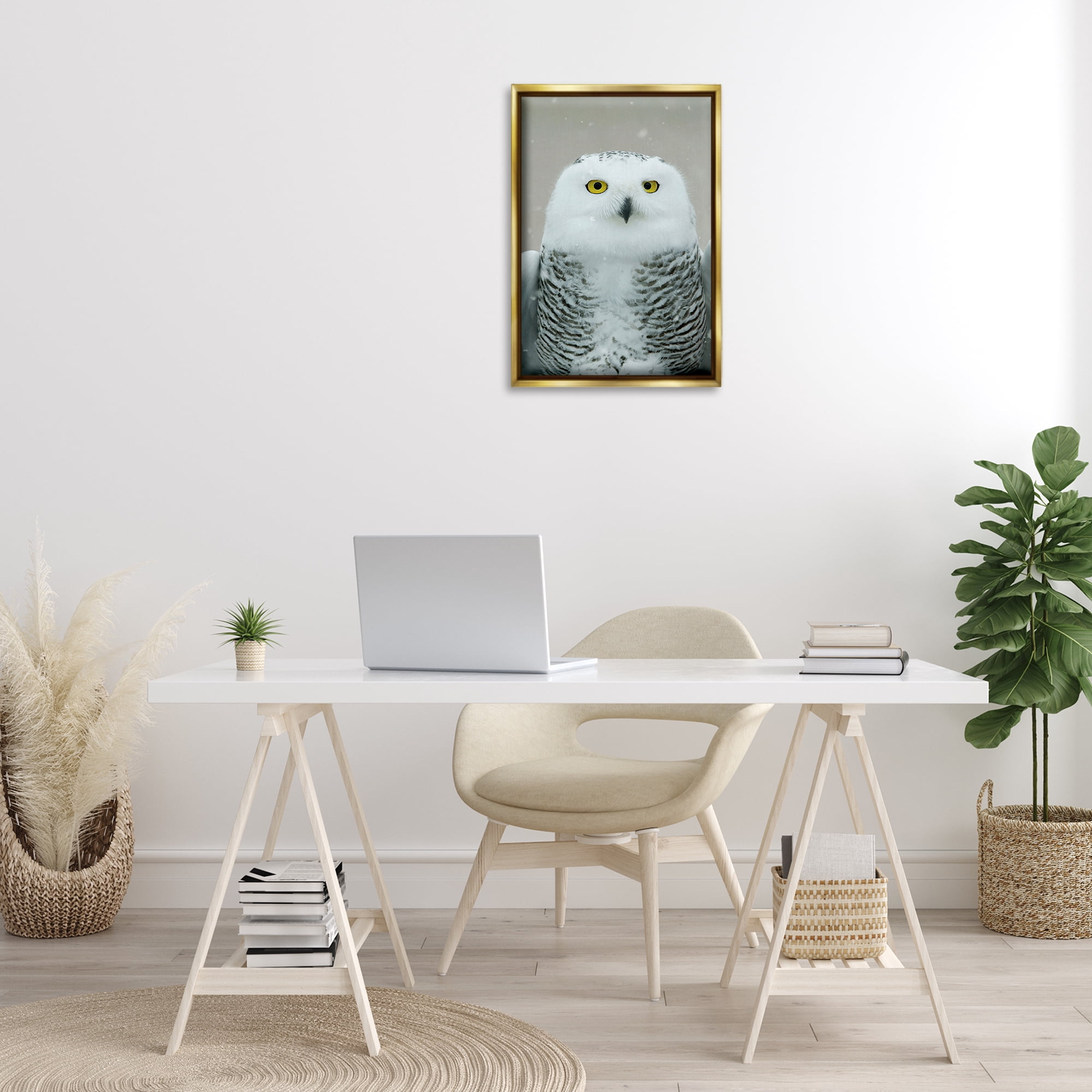 Stupell Industries Snowy Owl Portrait Animals & Insects Photography Gold Floater Framed Canvas Art Print Wall Art, 17 x 25