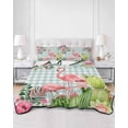 thumbnail image 2 of Quilts Full Size Bedding Set, Summer Flamingos Lightweight Quilted Comforter, Tropical Flowers Leaves Cactus Plaid Soft Reversible Bedspread Coverlet with Pillow Covers for All Season, 78" x 90", 2 of 7