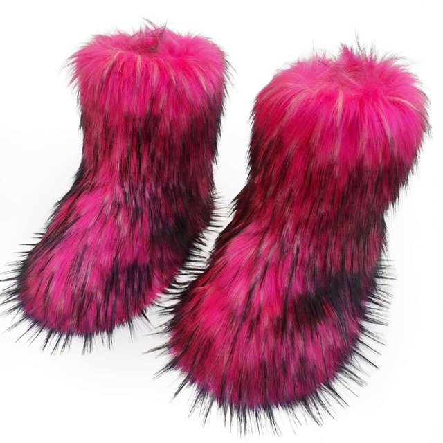 Botas Invierno A Media Pantorrilla Peludas Mujeres Zapatos Planos Al Aire Libre Peludos Y Esponjosos