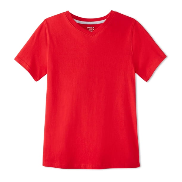 Camiseta French Toast de manga corta con cuello en V para niños, roja, talla 14