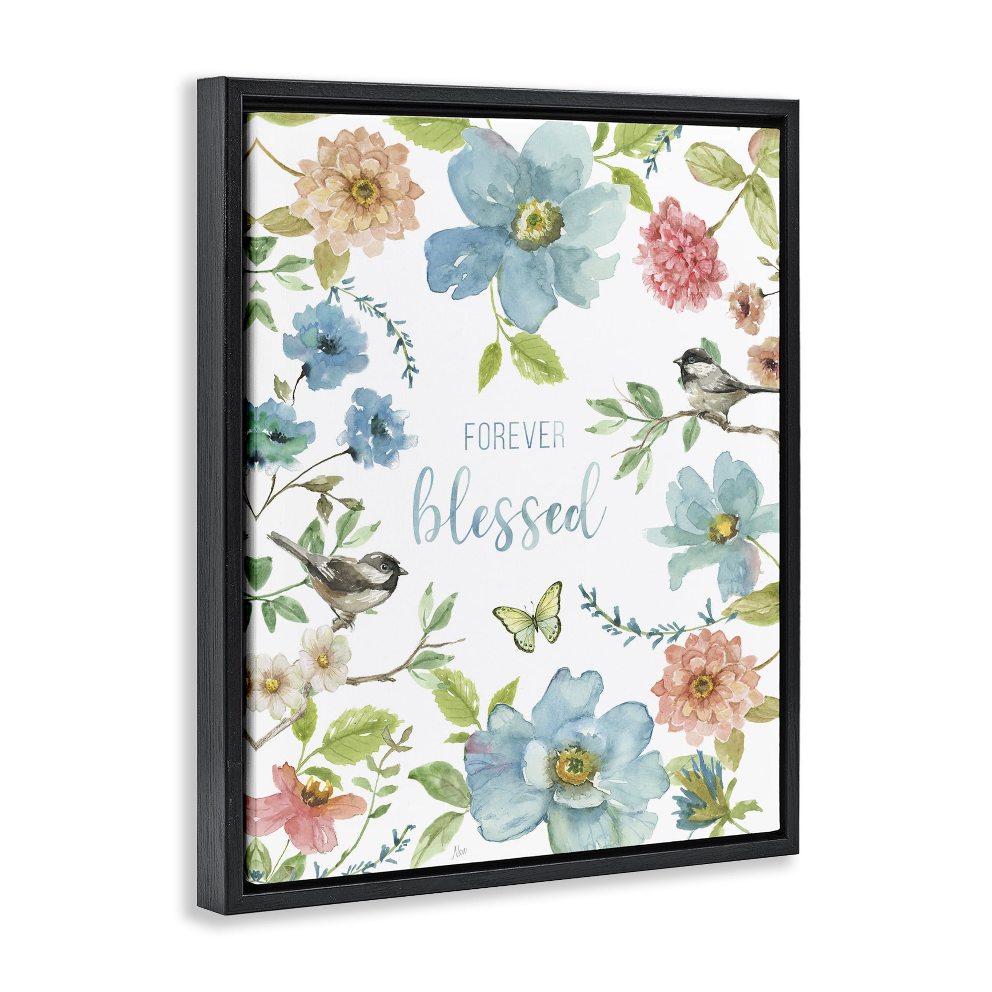 Stupell Industries Forever Blessed Pink & Blue Black Framed Floater Canvas Wall Art, design by Nan