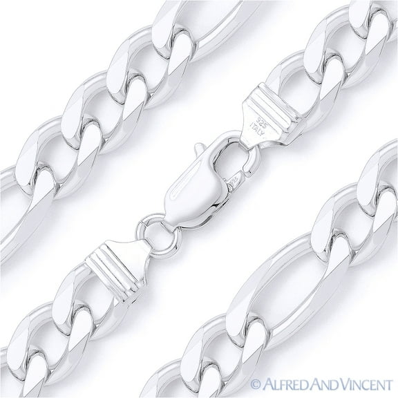 11mm Figaro / Figaroa Link Italian Chain Bracelet in Solid .925 Sterling Silver