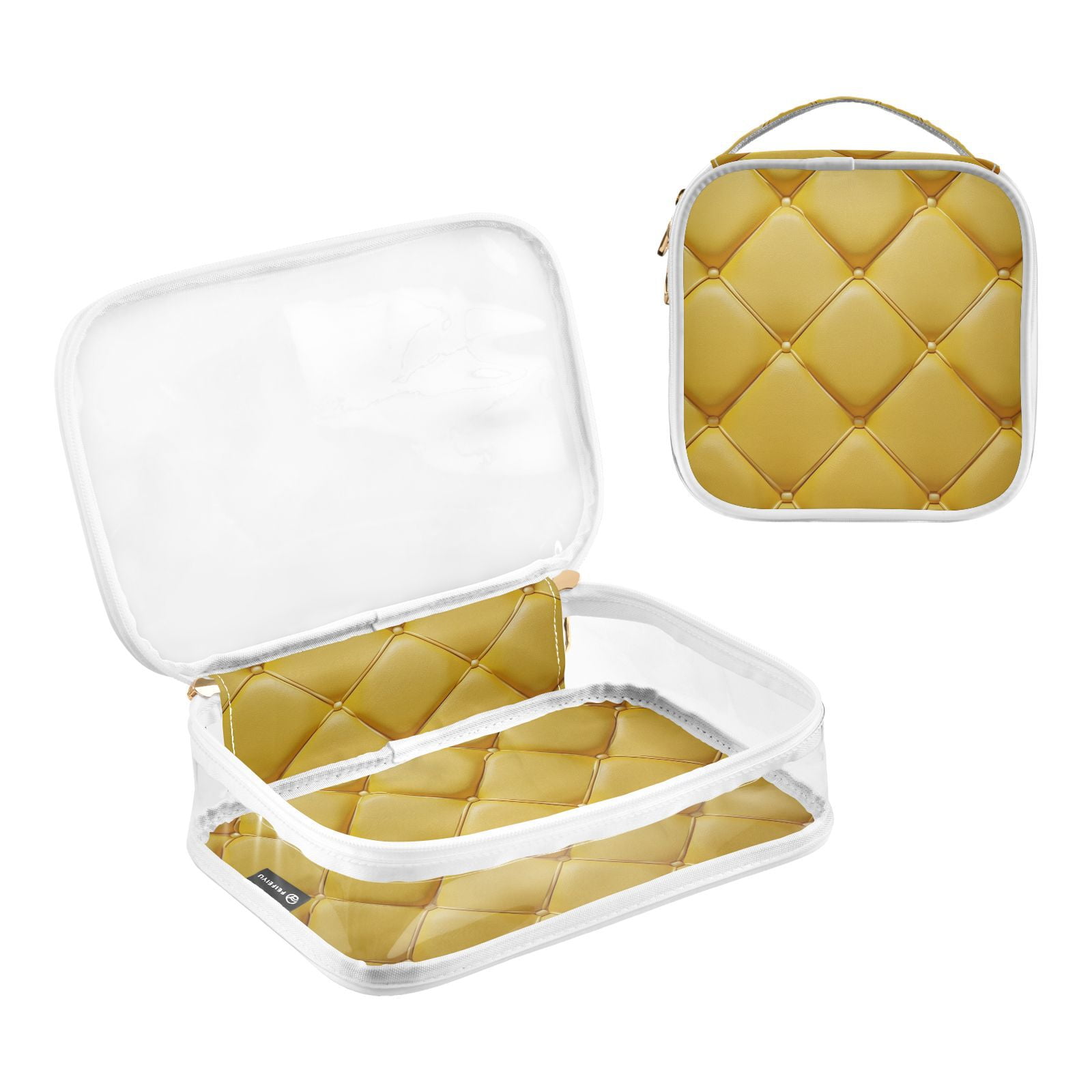 Clear Makeup Bags with Handle Large Opening 2 Pack Set Toiletry Bag Quart Size Bag, for Women Man Traveling Travel Essentials, Toiletries and Other. Yellow Grid Pattern