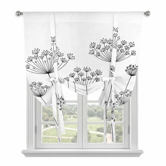 Black Dandelion Balloon Curtains for Living Room/French Door, Spring Country Modern Minimalist Flower Tie Up Curtains 63 Inch Length Energy Saving Kitchen Curtains Shades for Windows 42"x63"