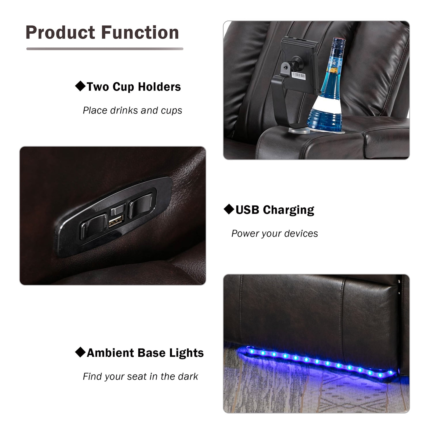 Kadyn Power Motion Recliner, Modern Recliner Chair with USB Charging Port and Hidden Arm Storage, PU Power Motion Recliner with 2 Convenient Cup Holders Design, Brown Kadyn Power Motion Recliner, Modern Recliner Chair with USB Charging Port and Hidden Arm Storage, PU Power Motion Recliner with 2 Convenient Cup Holders Design, Brown