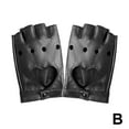 thumbnail image 5 of Women Fashion PU Leather Black Half Finger Gloves Cool Hollow Fingerless Gloves, 5 of 9