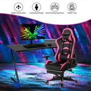 Gymax 43.5 inch Gaming Desk Z Shape Office PC Computer Desk Gamer Tables w/ LED Lights