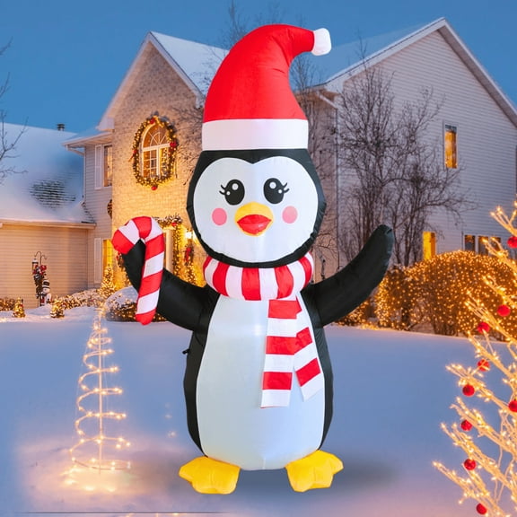 5FT Christmas Inflatable Penguin with Christmas Hat Outdoor Decoration