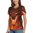thumbnail image 2 of Honeii Magma Fire Black Dragon Print Women's Classic V-Neck T-Shirt,Womens Fashion Tops,Stylish Everyday Top for Women, Casual Summer Spring Outfits Clothes-X-Large, 2 of 5