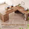 thumbnail image 7 of 67" L Shaped Computer Desk with 3 Drawers and Storage Shelves, Farmhouse Corner Office Desk, Home Office Desk, 7 of 7