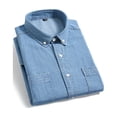 thumbnail image 5 of Denim Shirt Men Short Sleeve Button Down Jean Shirts Muti Pocket Western Soft Work Shirt Casual Cowboy with Comfortable Light Blue, 5 of 9