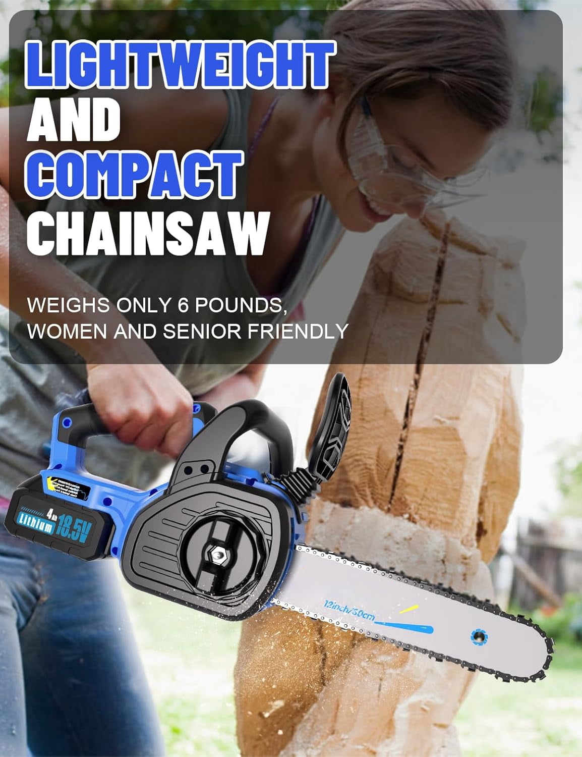 12" Chainsaw, Cordless battery Chainsaw with 4.0Ah Batteries , Electric Chainsaw with Tool-Free Chain Tensioning, Automatic Lubrication, Power Chain Saw for Wood Cutting Tree Trimming