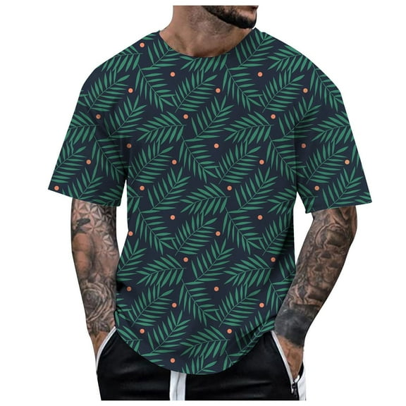 Big and Tall Shirts for Men Short Sleeved Tropical Style Print T Shirt Summer Mens Slim Fit T Shirts Log Sleeve for Men Graphic Shirt Pack Mens Medium Large V Neck XL