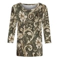 thumbnail image 4 of Jsaierl 3/4 Sleeve Tops for Women Plus Size Round Neck Shirts Trendy Floral Ladies Blouses Soft Elegant T-shirts Top S-2XL, 4 of 5