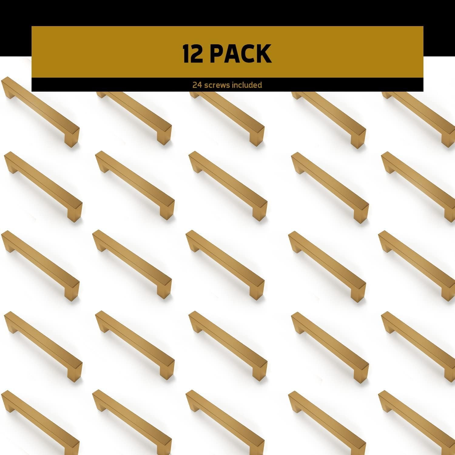 Mega Handles / Cabinet Pulls 5.5 Inch / Stainless Steel Cabinet Handle Pulls / Satin Brass / 12 pack