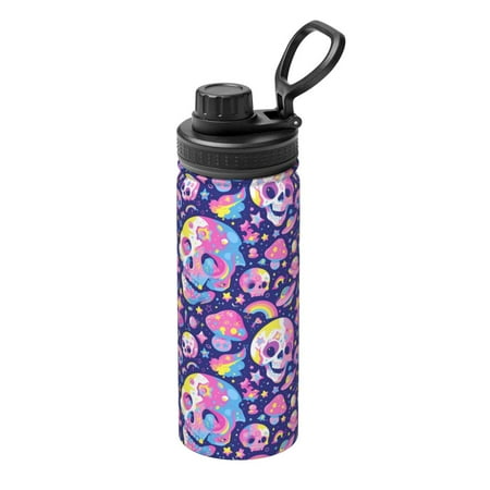 

Uemuo Skull colorful mushroom 18OZ Insulated Kettle Sports Water Bottle Stainless Steel Kettle Vacuum Insulated Flask Flip Lid Travel Mug
