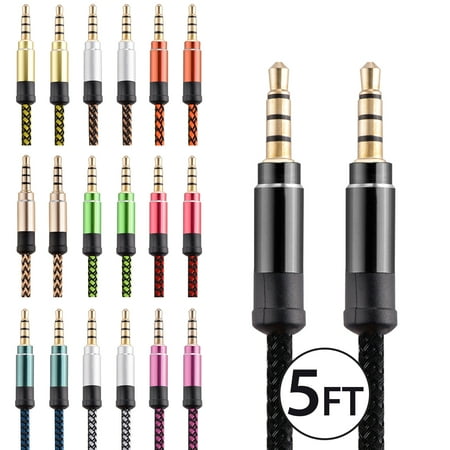 Auxiliary Cord Braided 4 Pack 3.5mm Auxiliary Braided Cord 5FT Male Male Stereo Audio For Android Samsung Galaxy S9 Apple iPhone X iPad iPod Tablet PC Computer Laptop Speaker Home Car System Handheld Game Headset Universal ()